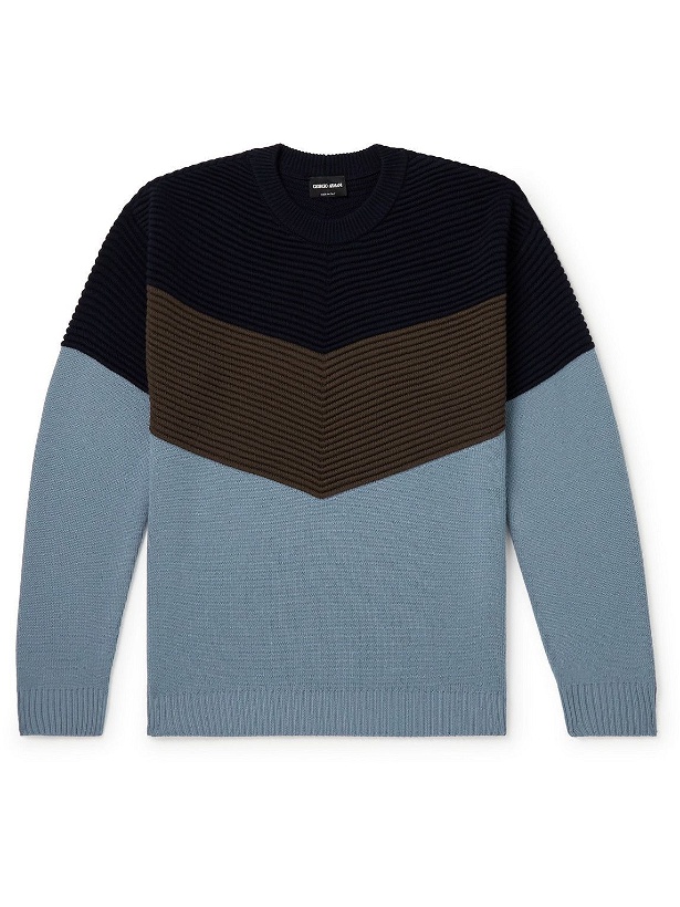Photo: Giorgio Armani - Ribbed Colour-Block Virgin Wool Sweater - Blue