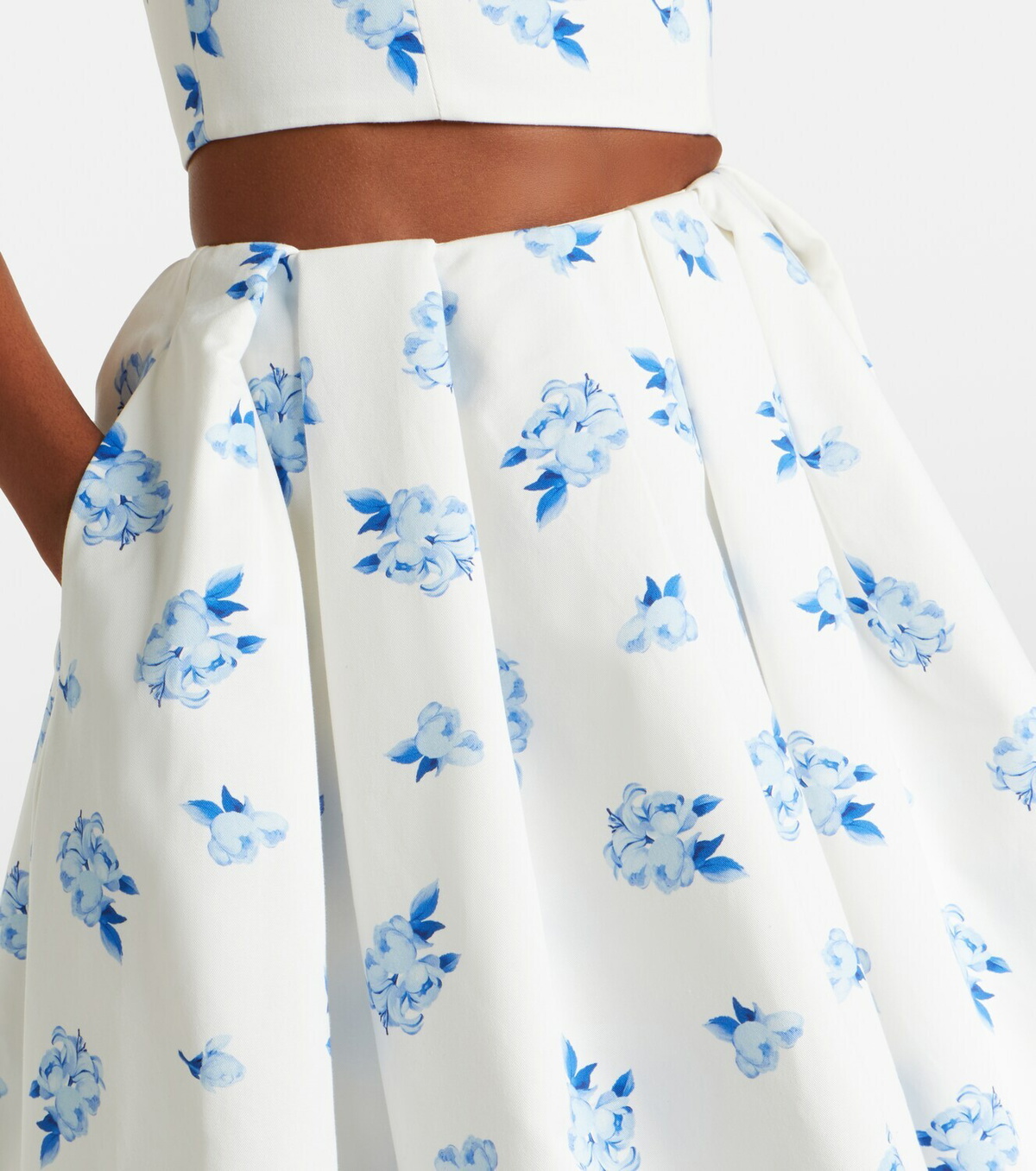 Leo Lin Victoria floral pleated cotton maxi skirt