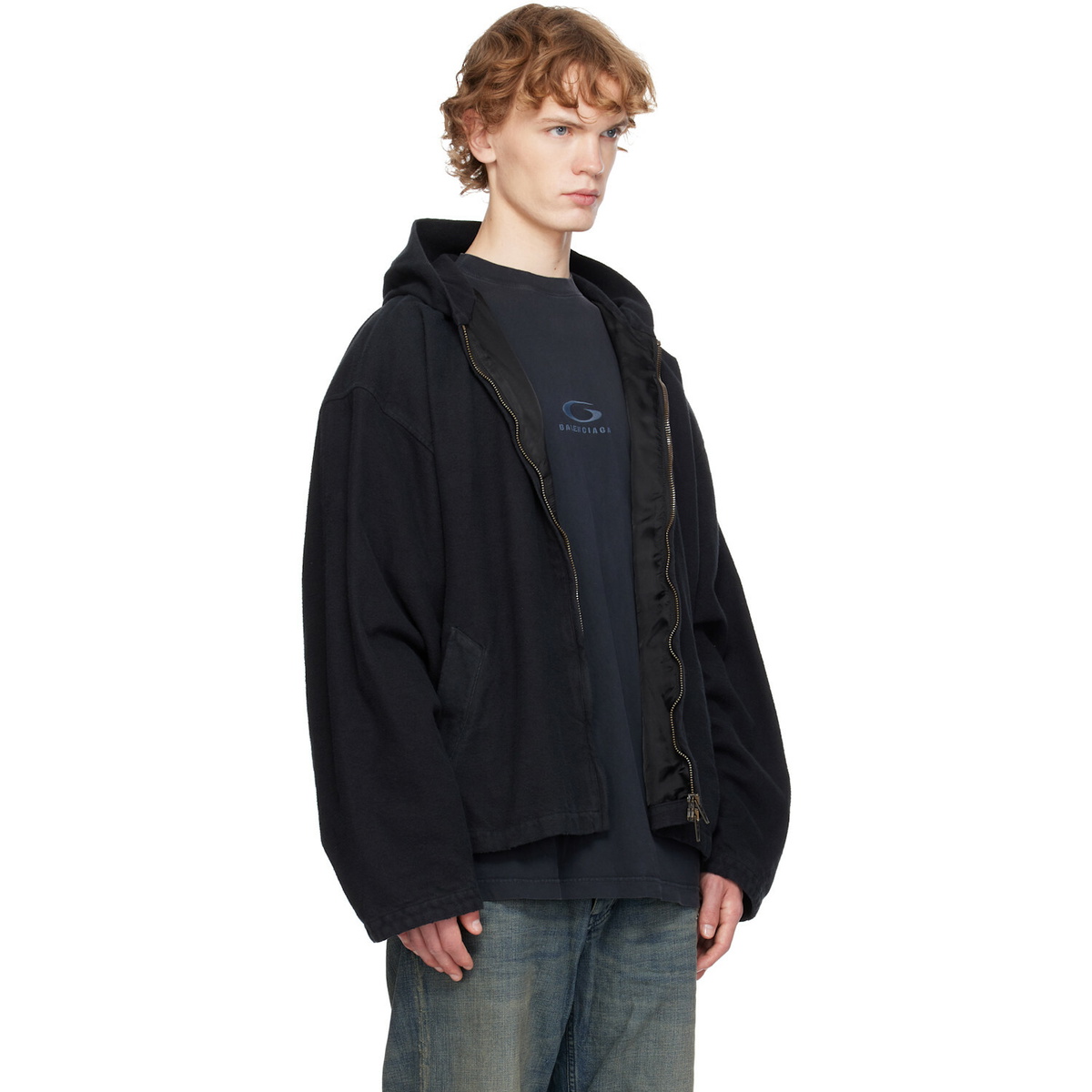 Balenciaga Black Hooded Zip-Up Jacket
