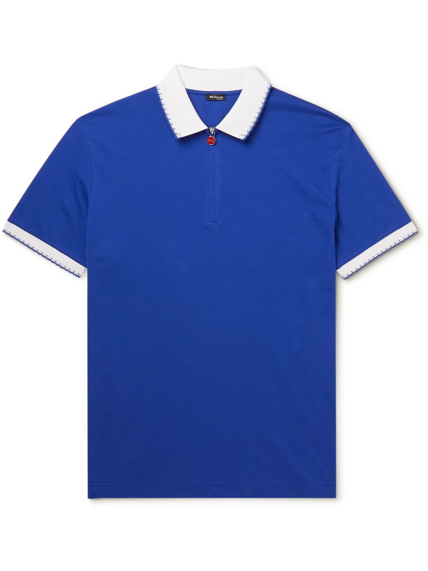 Photo: Kiton - Logo-Embroidered Cotton-Piqué Polo Shirt - Blue