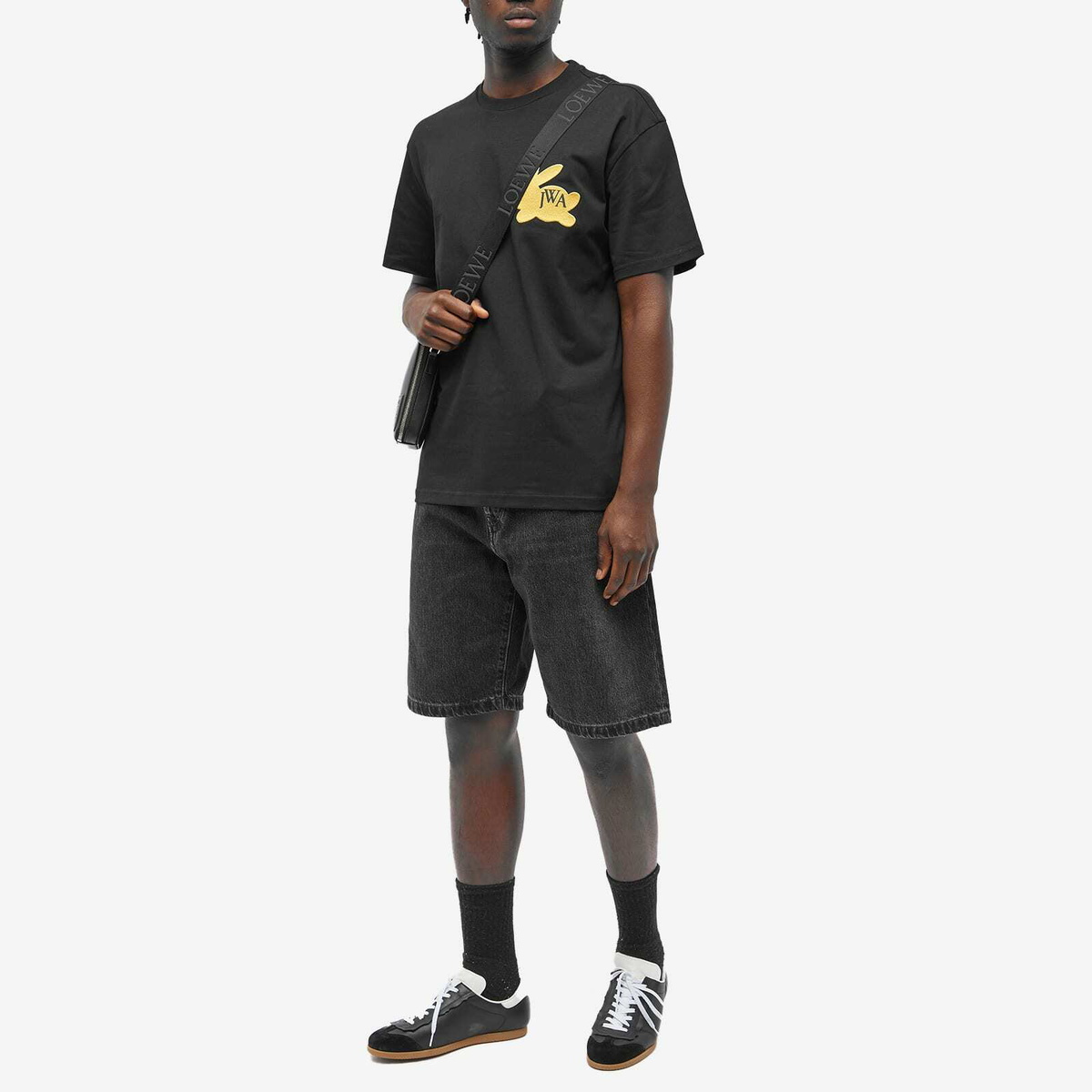 JW Anderson Men's Embroidered Bunny T-Shirt in Black JW Anderson