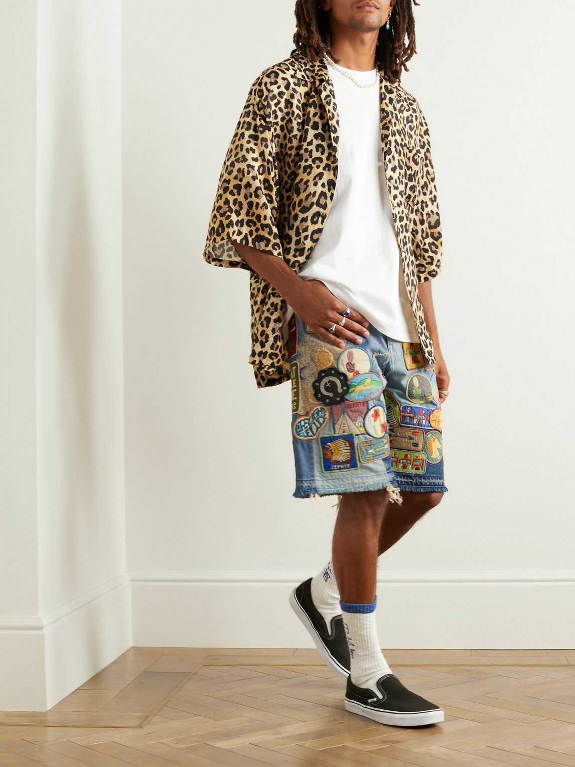 KAPITAL - Straight-Leg Appliquéd Patchwork Denim Shorts KAPITAL - Straight-Leg Appliquéd Patchwork Denim Shorts