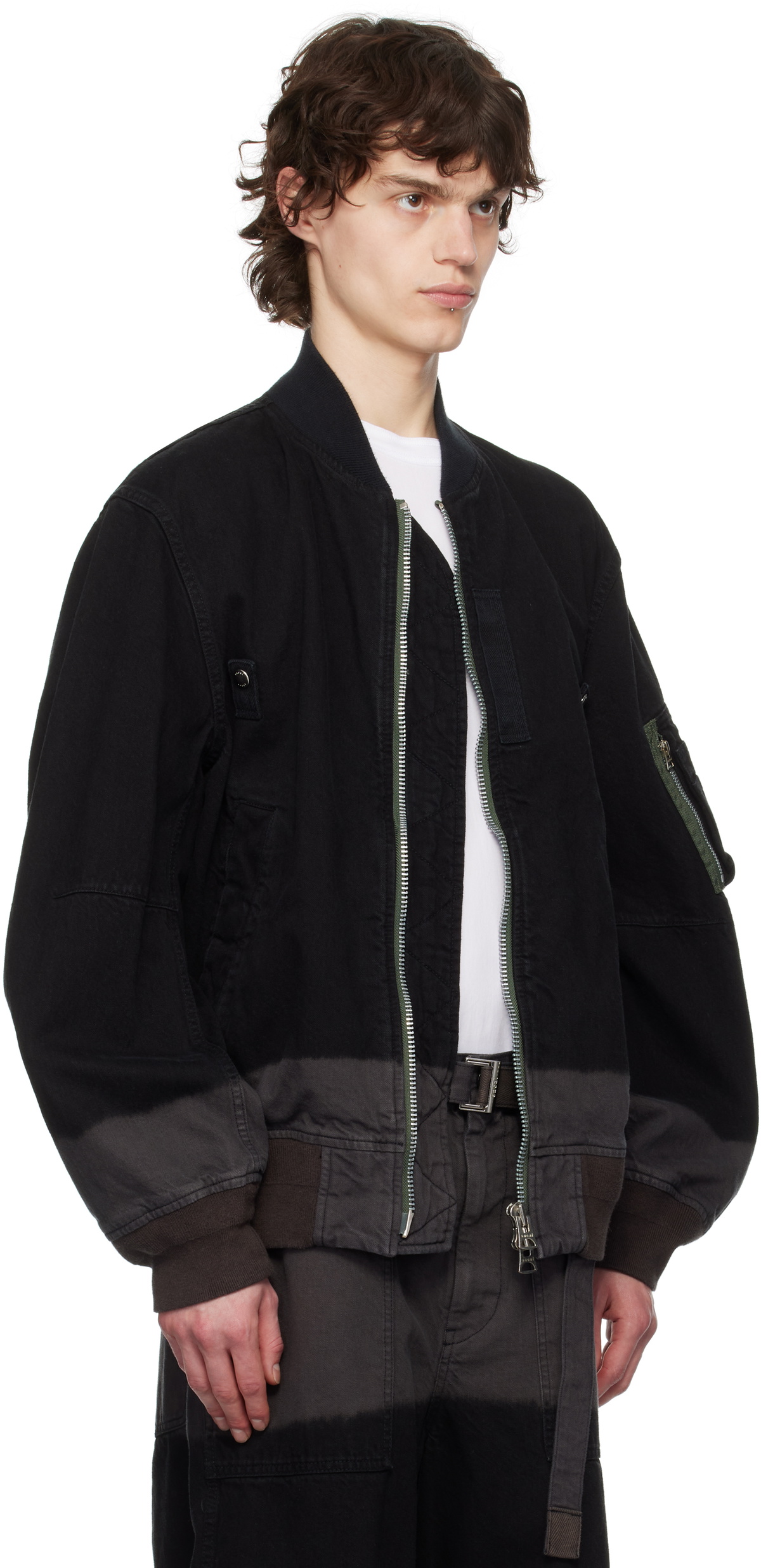 sacai Black Garment-Dyed Denim Bomber Jacket Sacai