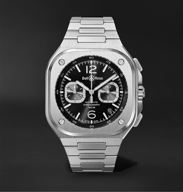Photo: BELL & ROSS - BR 05 Automatic Chronograph 42mm Stainless Steel Watch, Ref. No. BR05C-BL-ST/SST - Black