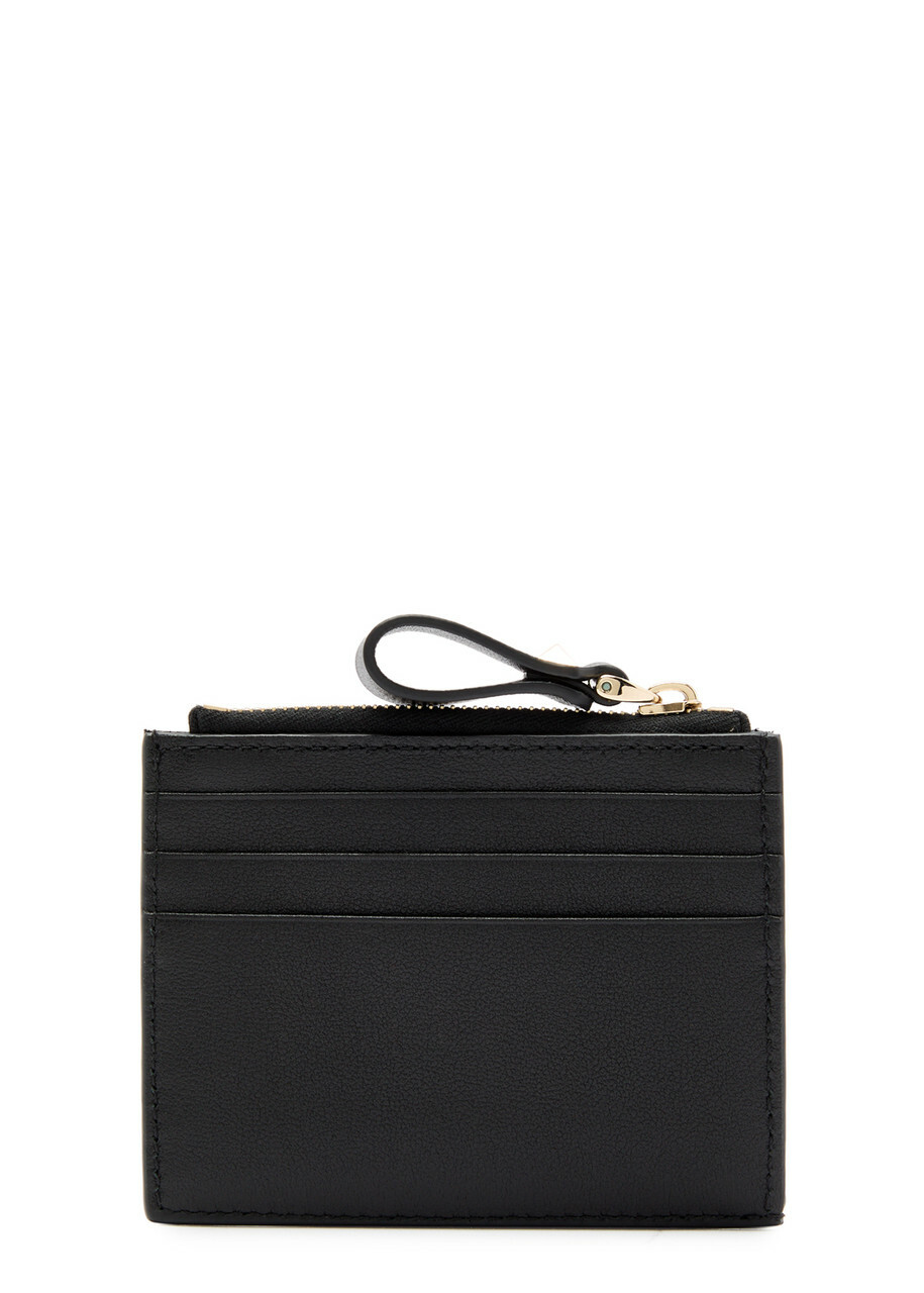 Valentino Rockstud Grained Leather Card Holder - Black - One Size