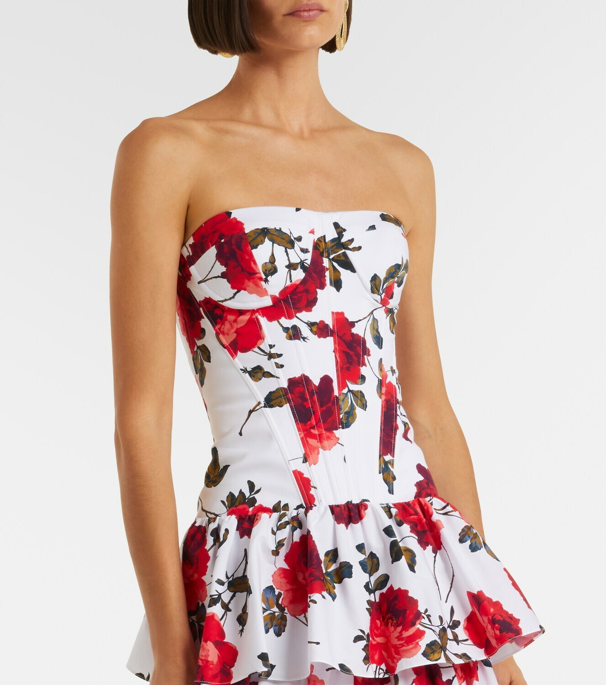 Carolina Herrera Floral tiered cotton-blend corset dress