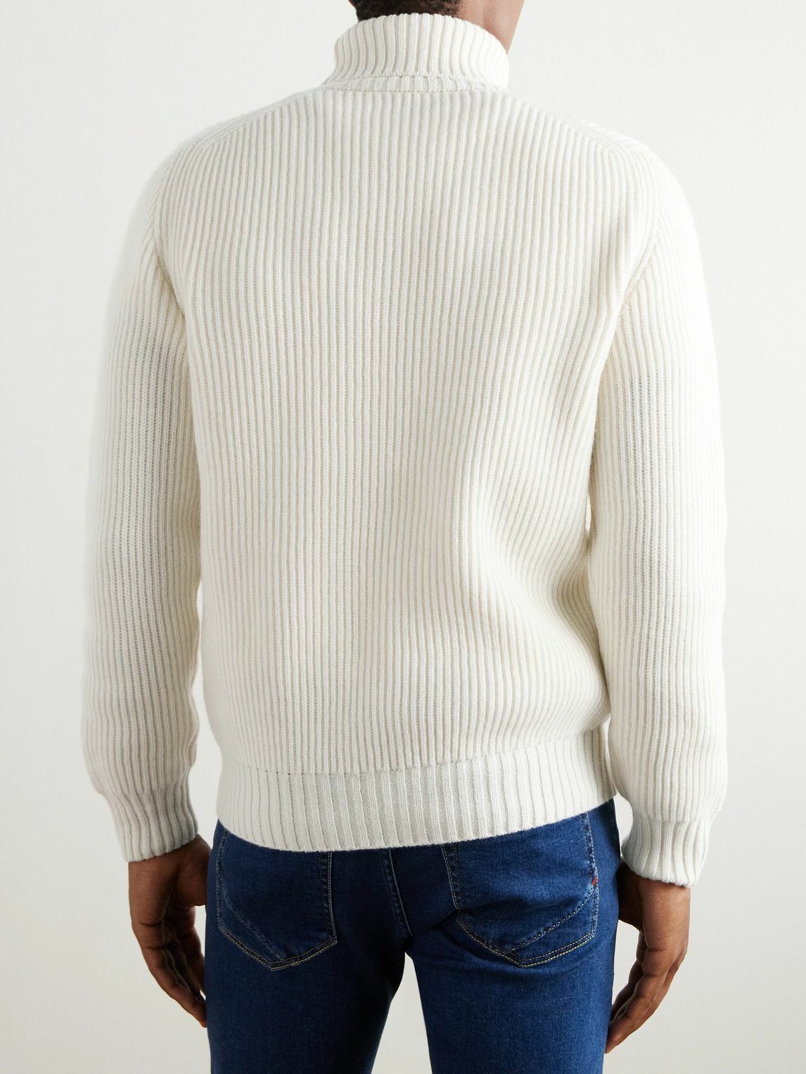 Anderson & Sheppard - Ribbed Wool and Cashmere-Blend Rollneck Sweater - Neutrals