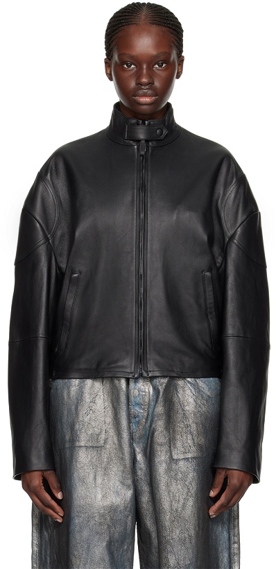Photo: Acne Studios Black Dropped Shoulder Leather Jacket