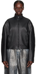 Acne Studios Black Dropped Shoulder Leather Jacket