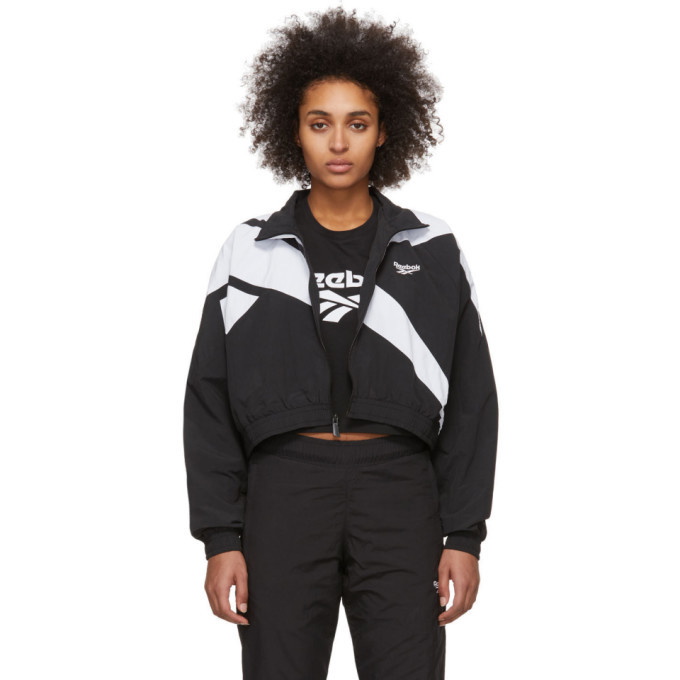 Reebok Classics Black and White Cropped Vector Track Jacket Reebok