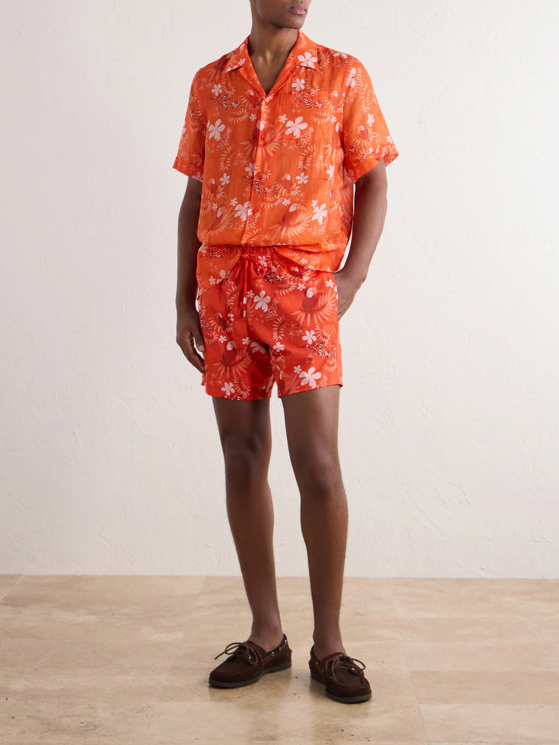 Vilebrequin - Charli Camp-Collar Printed Ramie Shirt - Orange
