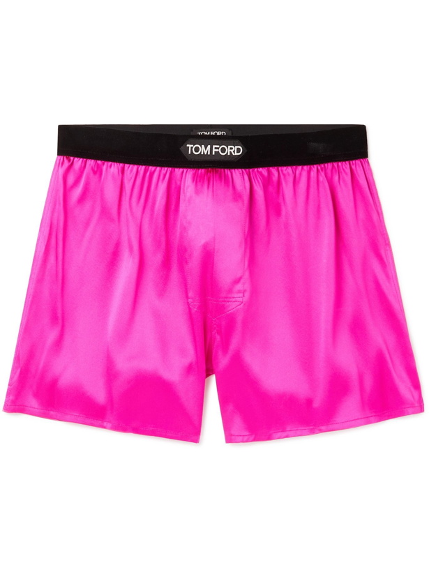 Photo: TOM FORD - Velvet-Trimmed Stretch-Silk Satin Boxer Shorts - Pink