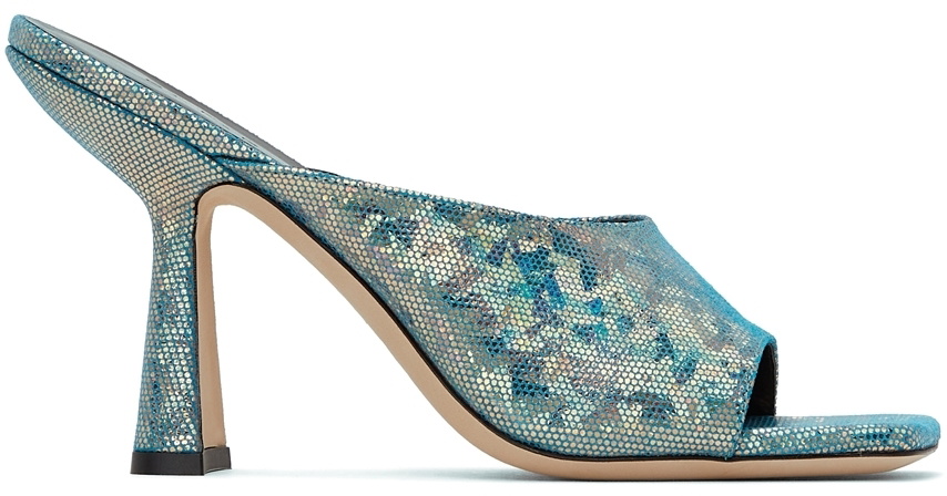 BY FAR Blue Hologram Zaya Heeled Sandals