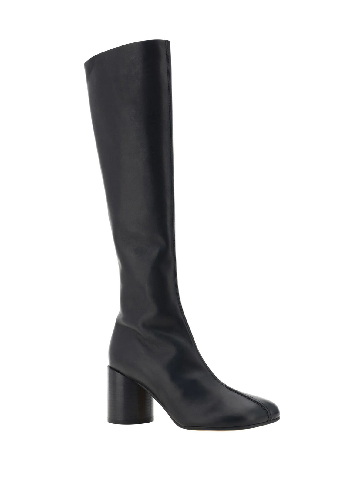 MM6 Maison Margiela Knee-high Black Leather Boots With Anatomic Toe And Upper Stitching