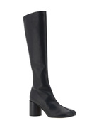 MM6 Maison Margiela Knee-high Black Leather Boots With Anatomic Toe And Upper Stitching