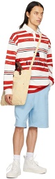 Tommy Jeans Red & White Striped Rugby Long Sleeve Polo