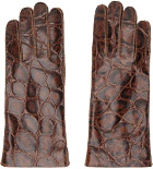 Bottega Veneta Brown Crocodile-Effect Leather Gloves