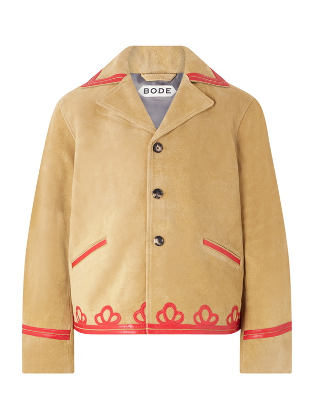 Photo: BODE - Trefoil Leather-Trimmed Suede Jacket - Brown