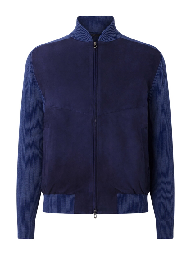 Photo: SEASE - Suede and Ribbed Cotton and Cashmere-Blend Bomber Jacket - Blue