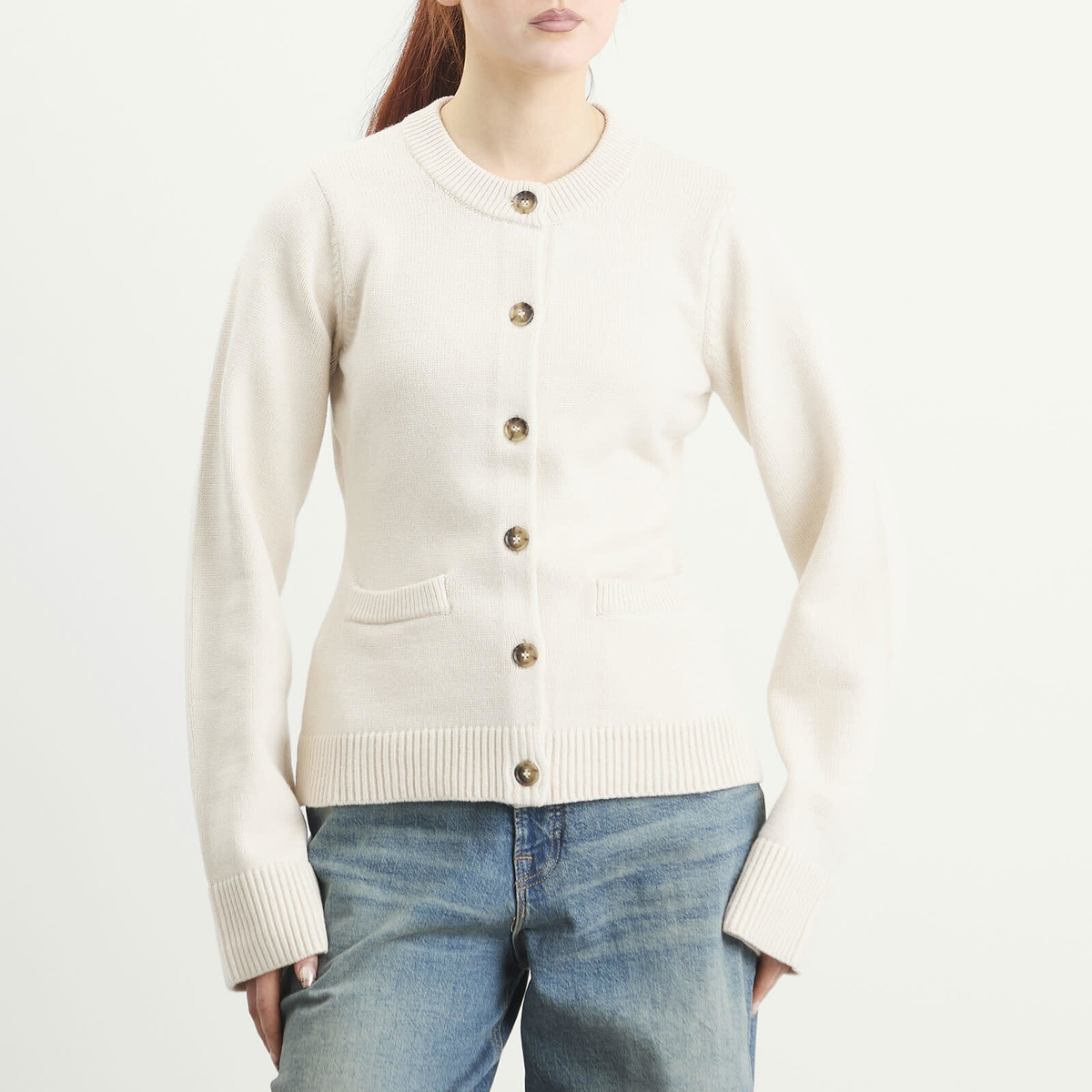 Good American Women's Button Front Knit Cardigan in Vanilla