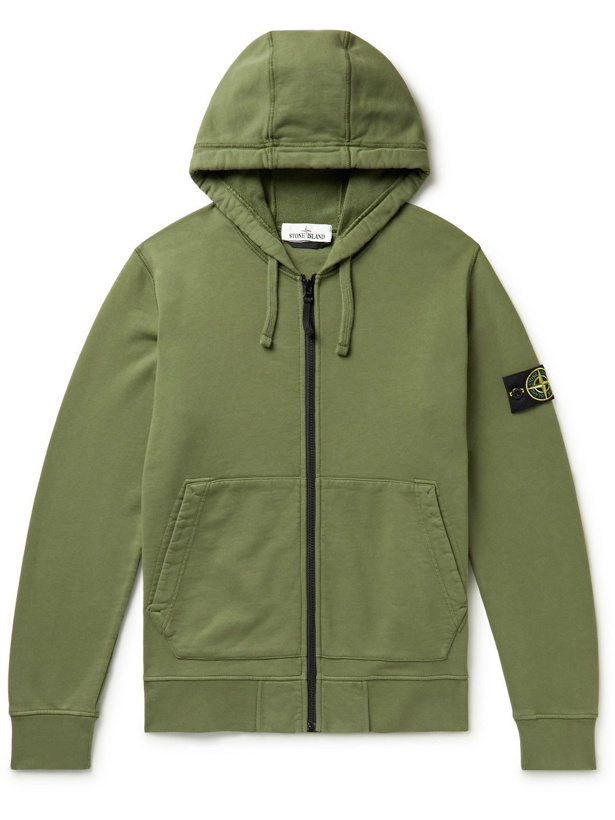 Photo: Stone Island - Logo-Appliquéd Cotton-Jersey Zip-Up Hoodie - Green