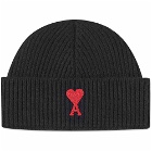 AMI Men's A Heart Logo Beanie in Black/Red