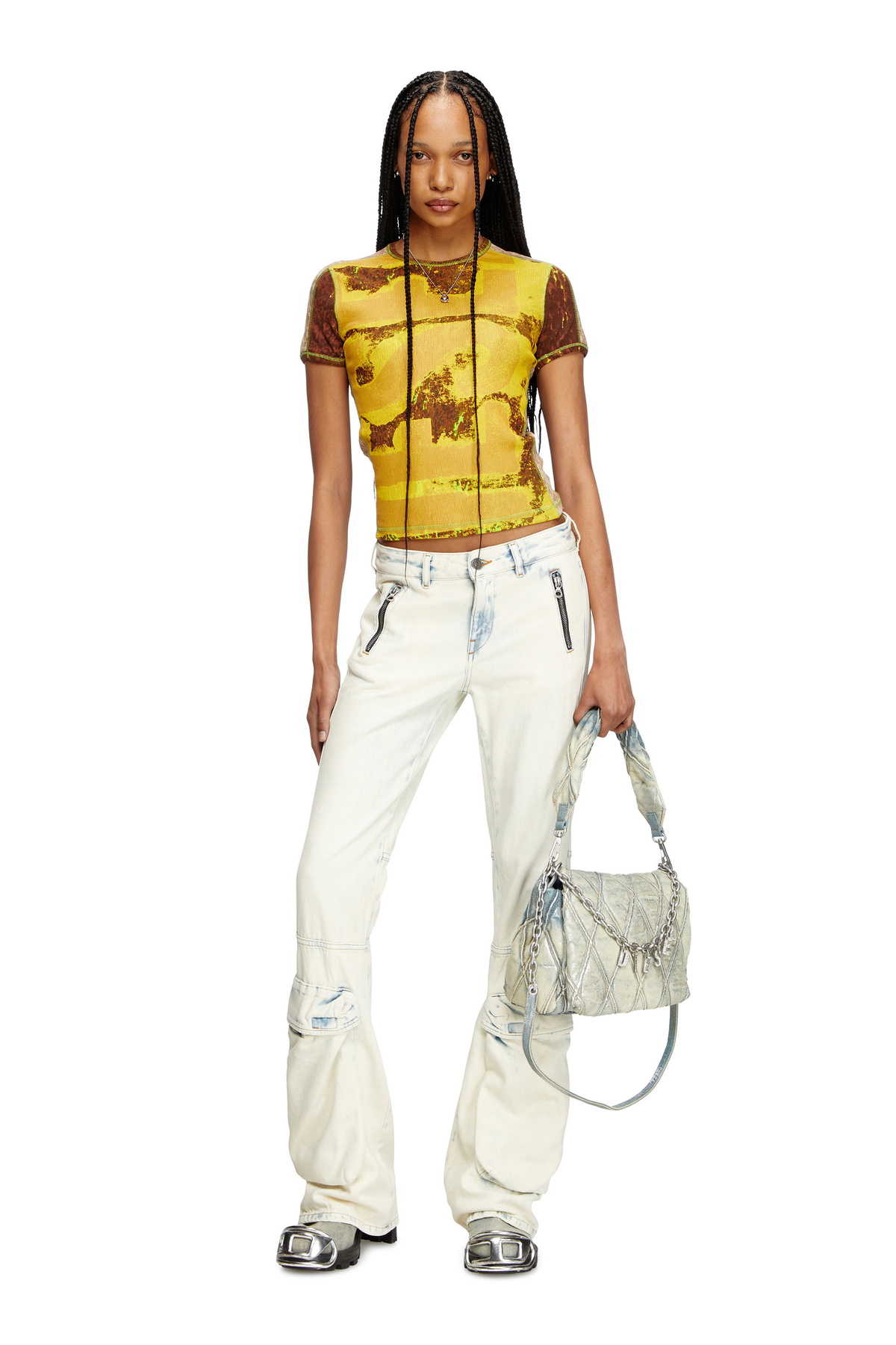 Diesel Charm-D M-Shoulder bag in metallic quilted denim - Shoulder