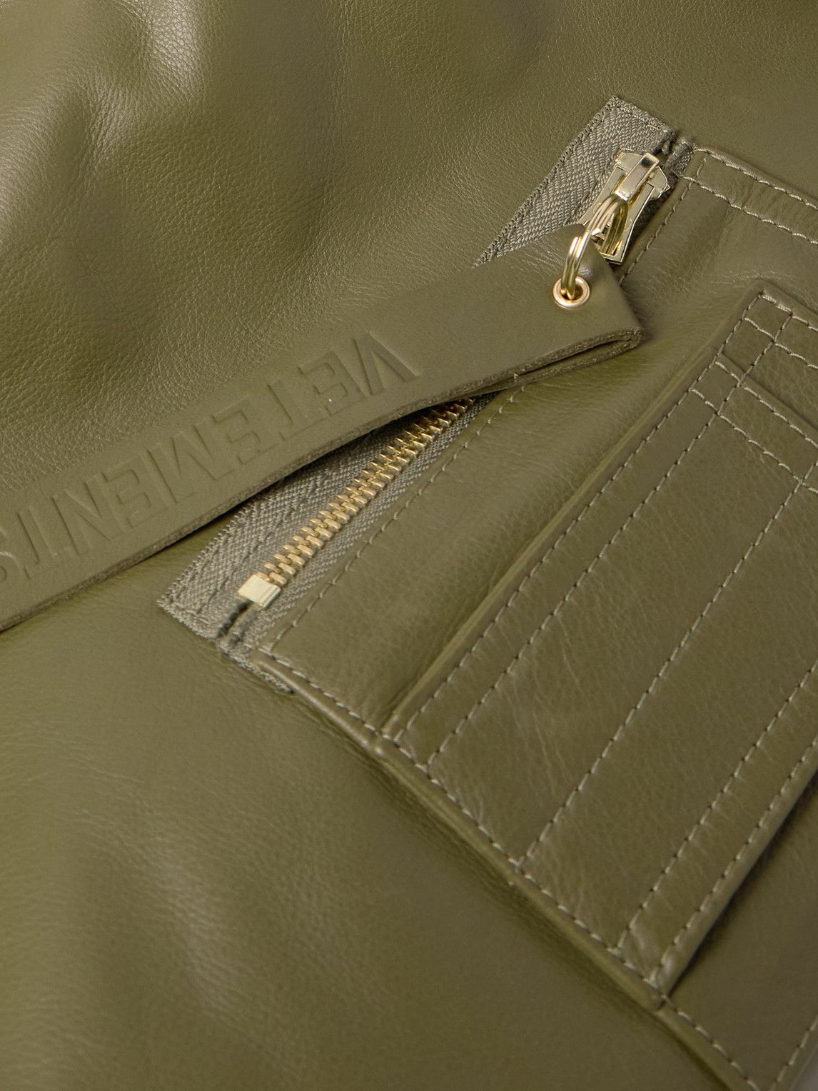 VETEMENTS - Oversized Leather Bomber Jacket - Green