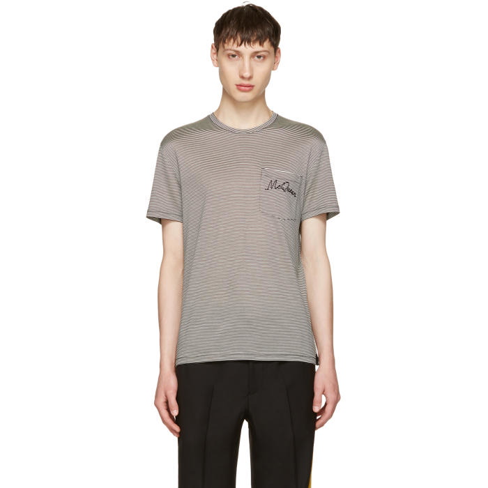 Photo: Alexander McQueen Black and Off-White Striped Pocket T-Shirt