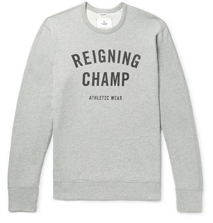 Photo: Reigning Champ - Slim-Fit Logo-Print Mélange Loopback Cotton-Jersey Sweatshirt - Gray
