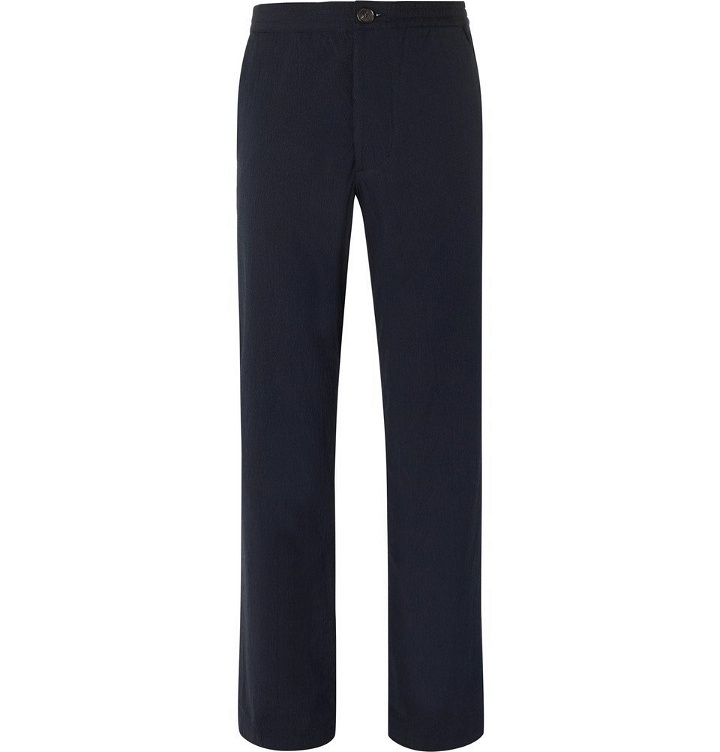 Photo: Oliver Spencer - Stretch-Cotton Seersucker Drawstring Trousers - Navy