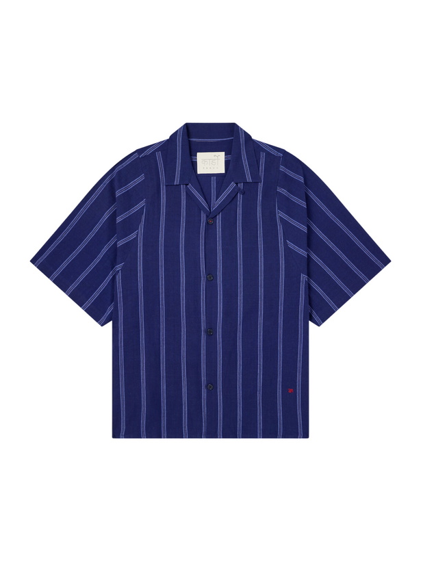 Photo: Kardo - Yusuke Camp-Collar Striped Cotton Shirt - Blue