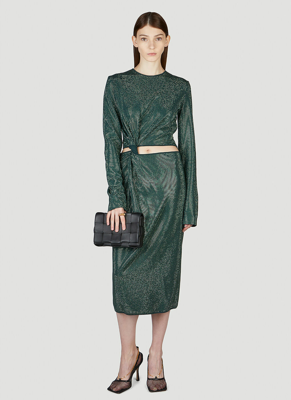 Twist Front Cut Out Dress in Green Bottega Veneta