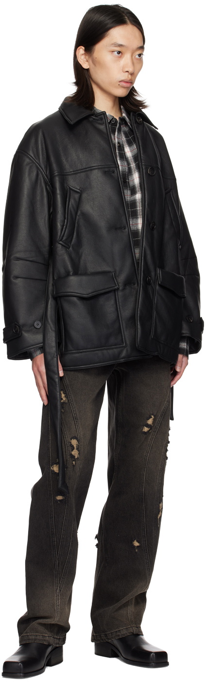 lesugiatelier Black Insulated Faux-Leather Jacket