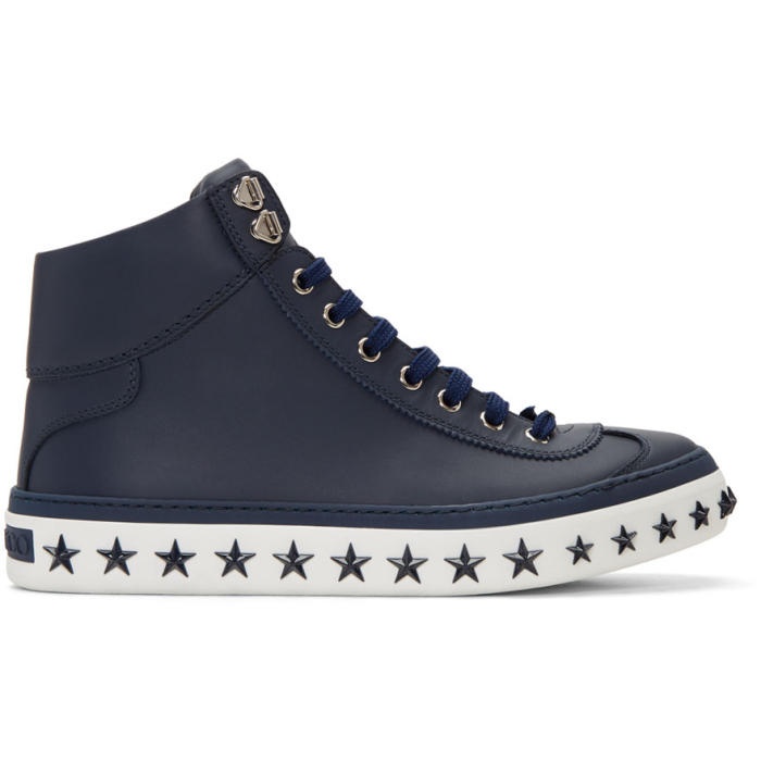 Photo: Jimmy Choo Navy Star Sole Argyle High-Top Sneakers 