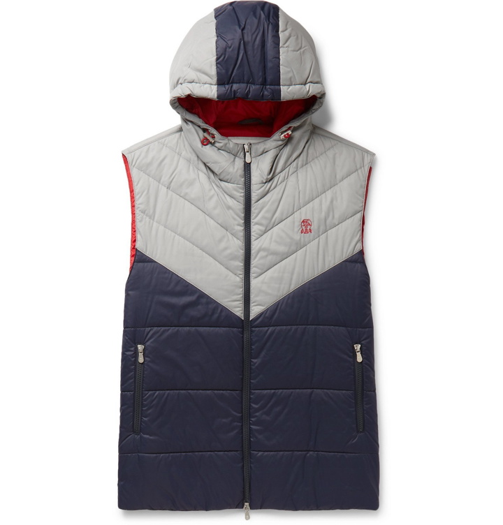 Photo: Brunello Cucinelli - Colour-Block Quilted Nylon Hooded Down Gilet - Blue