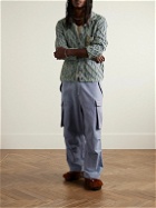 Story Mfg. - Peace Wide-Leg Organic Cotton-Canvas Drawstring Cargo Trousers - Blue
