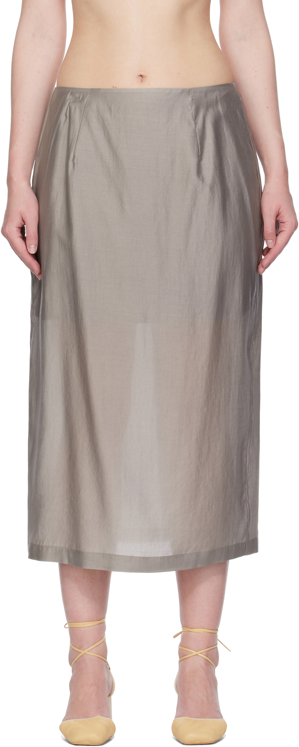 AMOMENTO Gray Silky Midi Skirt