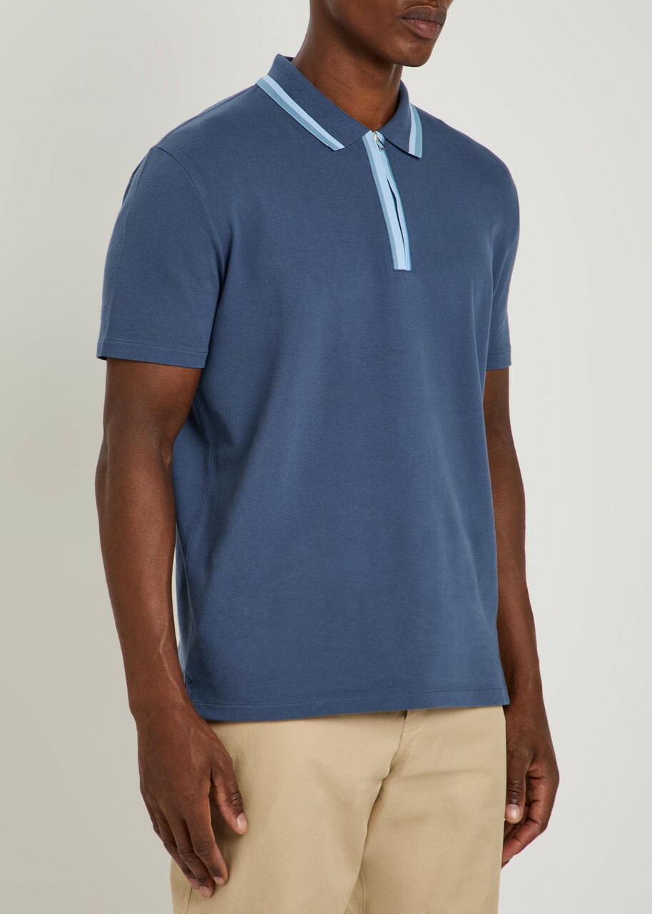 PS Paul Smith Stripe-trimmed Piqué Cotton-blend Polo Shirt Blue