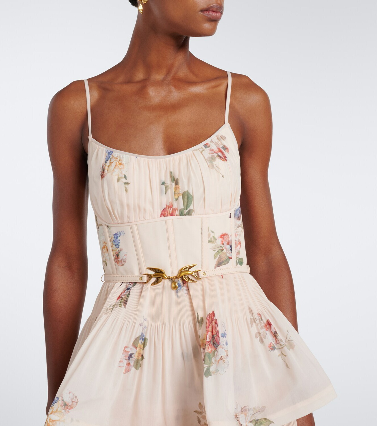 Zimmermann Floral pleated tiered bustier dress