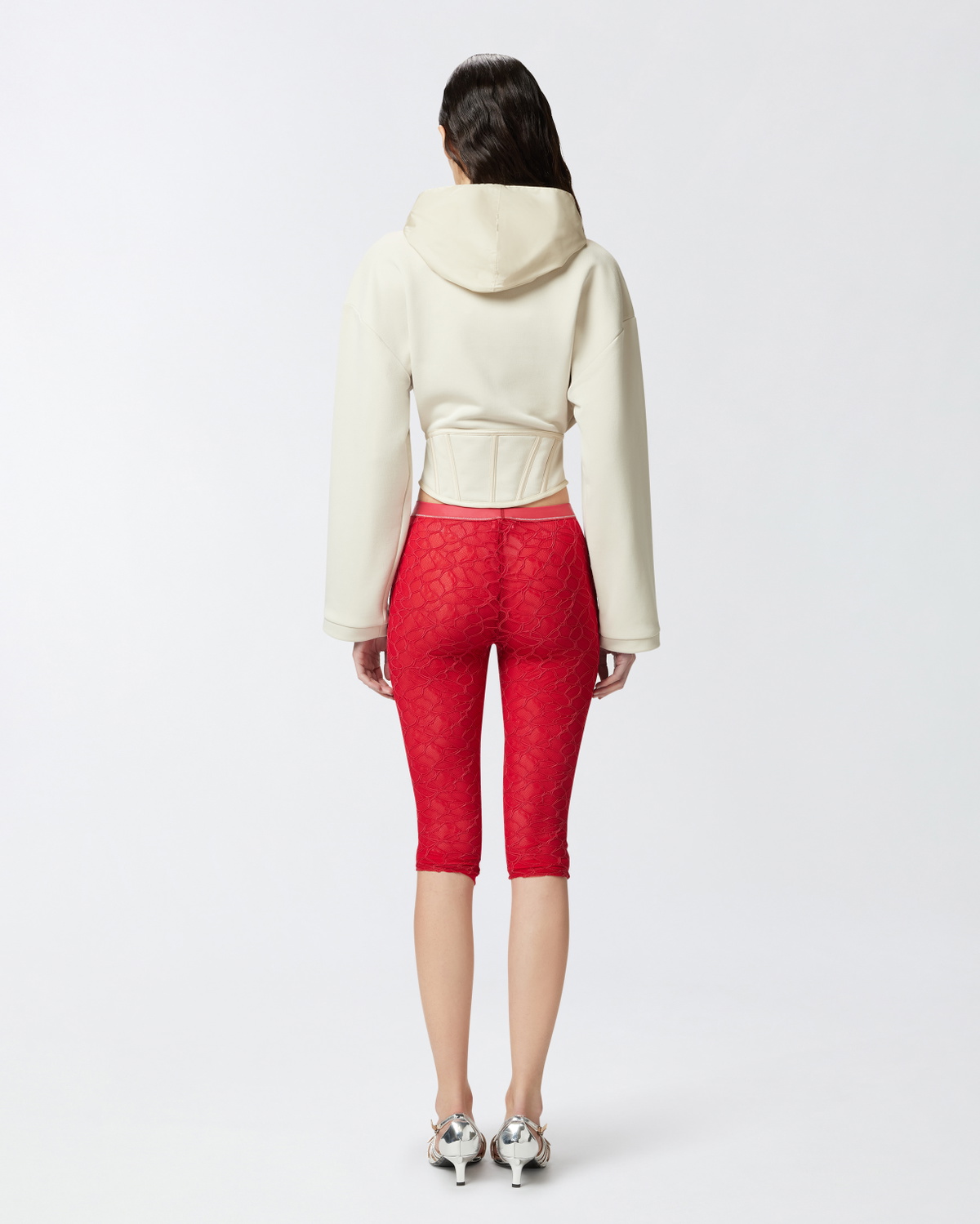 Pinko Bustier Sweatshirt With Hood And Zip Bone White
