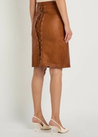 Skiim Alexandra Corset-effect Leather Knee-length Skirt Brown