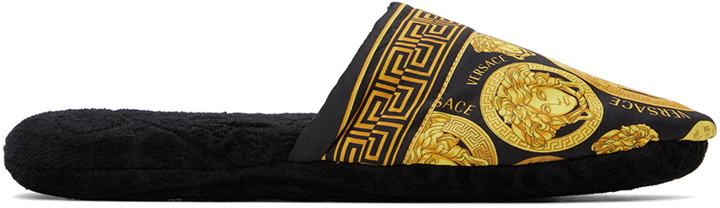 Photo: Versace Underwear Black & Gold Medusa Amplified Slippers