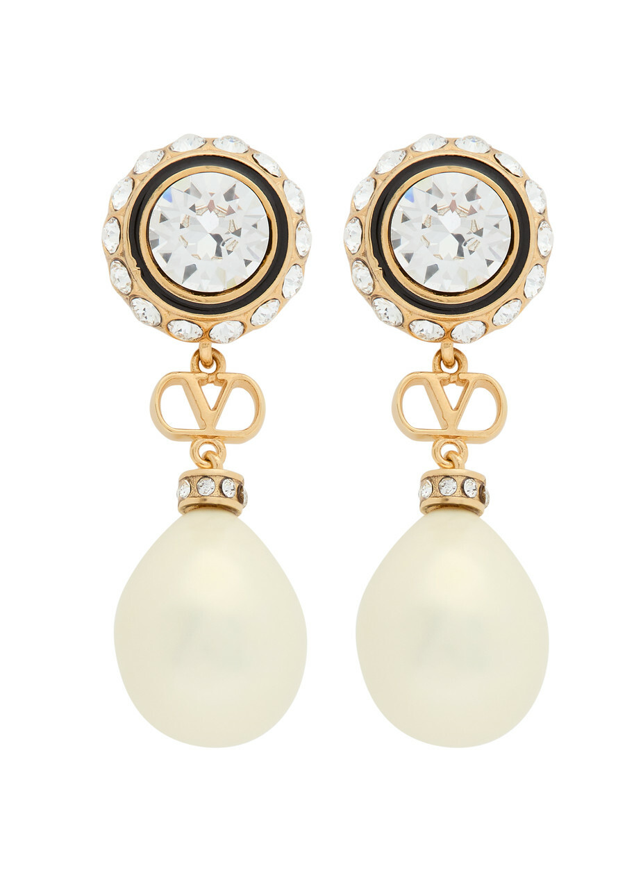 Valentino Vlogo Swarovski Pearl-embellished Earrings - Gold - One Size