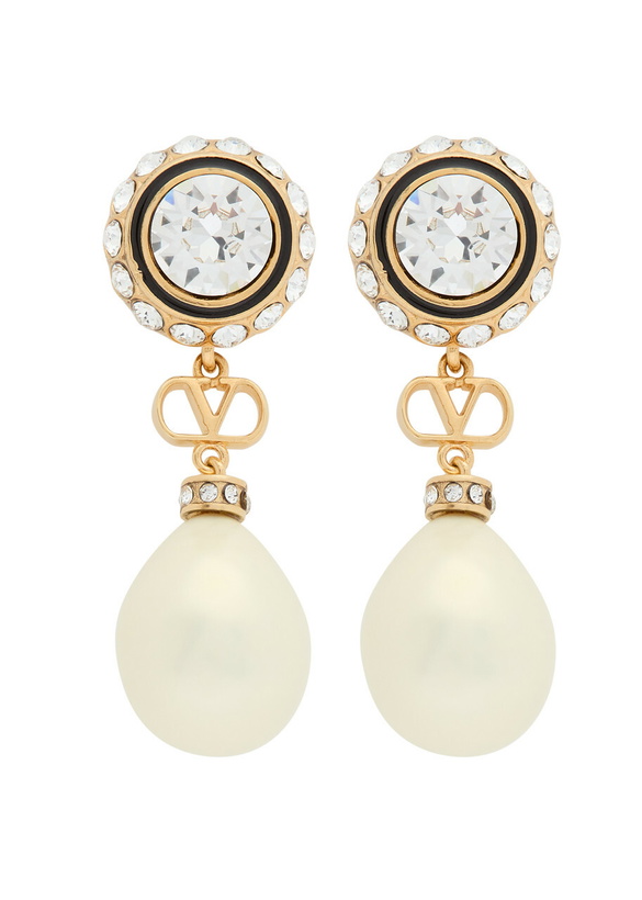 Photo: Valentino Vlogo Swarovski Pearl-embellished Earrings - Gold - One Size