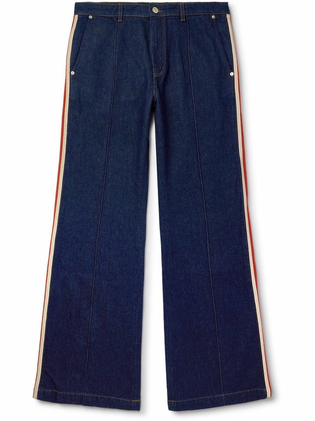 Photo: Wales Bonner - Shadow Straight-Leg Striped Crochet-Trimmed Raw Jeans - Blue