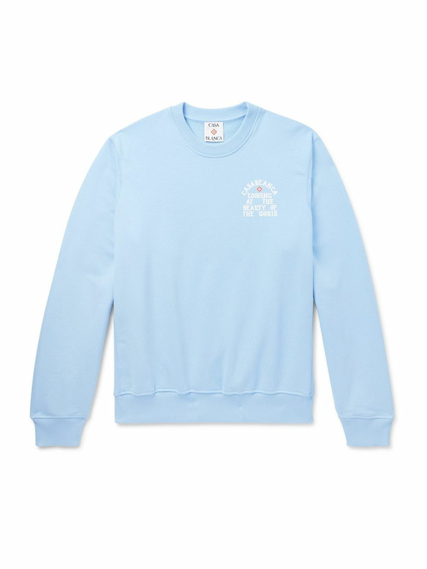 Photo: Casablanca - Looking at the Beauty of the World Logo-Print Organic Cotton-Jersey Sweatshirt - Blue