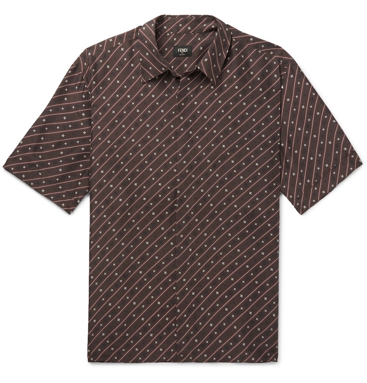 Photo: Fendi - Printed Silk Crepe de Chine Shirt - Brown