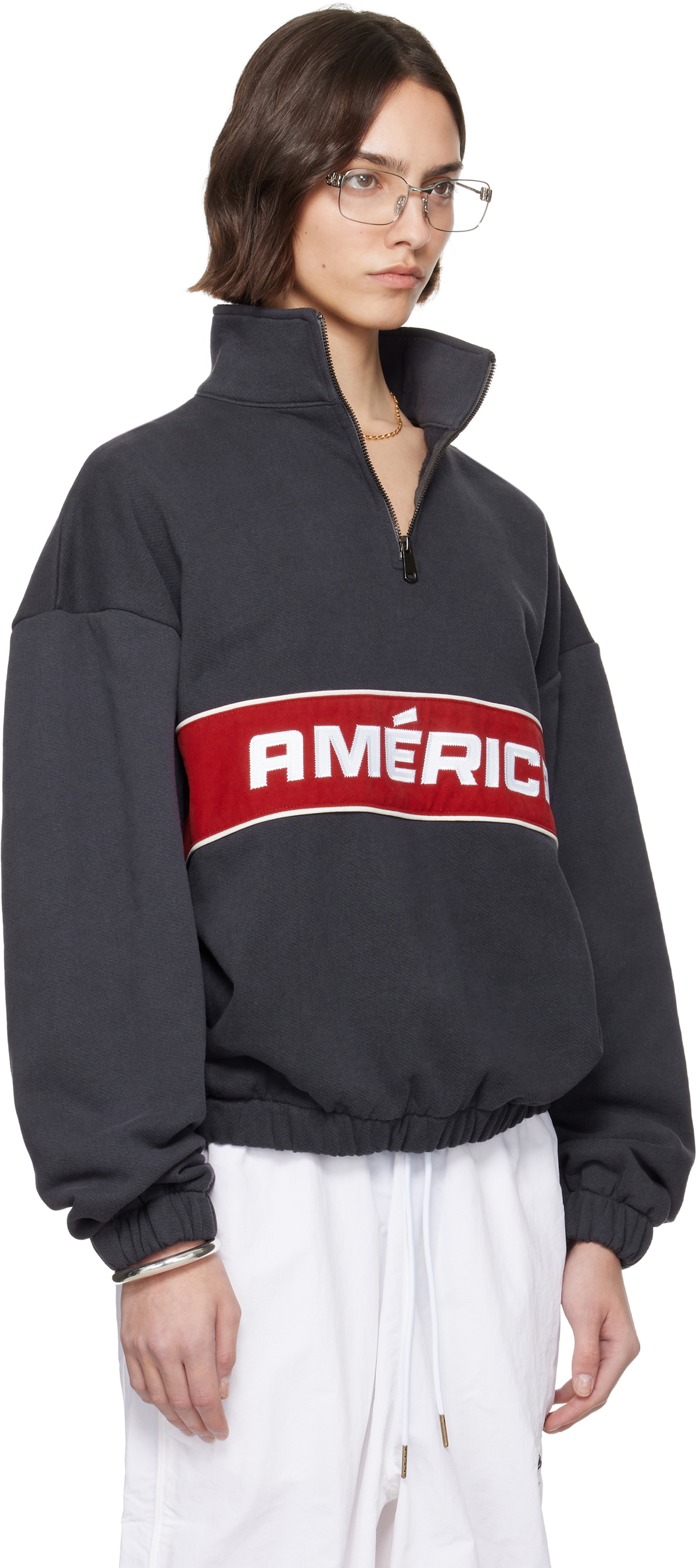 WILLY CHAVARRIA Black 'América' Quarter Zip Sweatshirt