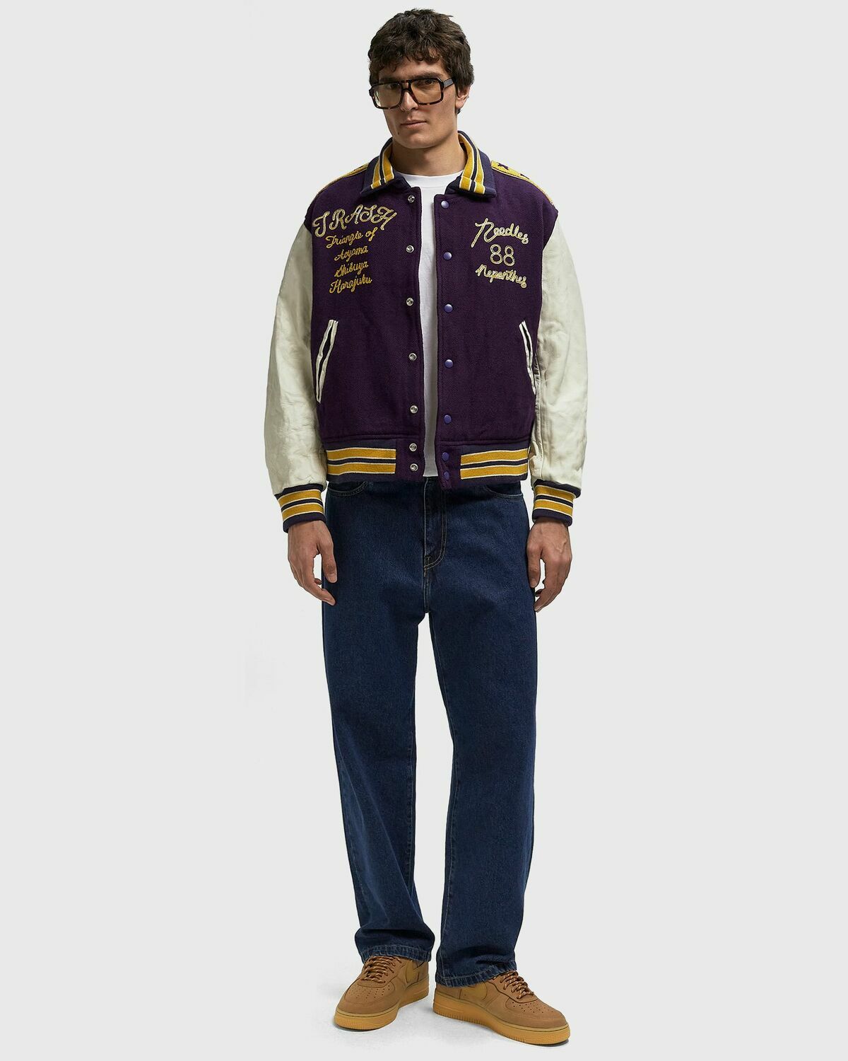 Needles Lettered Jacket - Wool Melton multi/purple Mens Bomber Jacket
